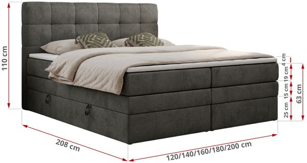 Boxspringbett mit Kopfteil und Topper, Polsterbett - LUKA-KING - 160x200cm - Dunkelgrau Velours - H4 Bild 5