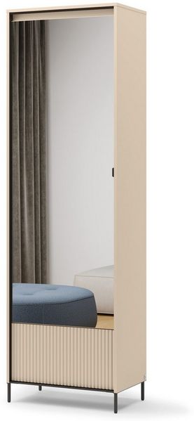 Compleo Kleiderschrank mit Spiegel, Modern Schrank Beige mit LED Beleuchtung