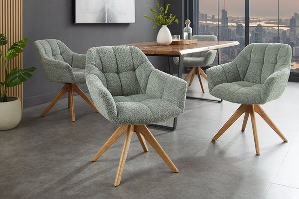riess-ambiente Polsterstuhl PAPILLON salbei / natur - Bouclé, Eichenholz, mit Armlehnen drehbar (Einzelartikel, 1 St), Drehstuhl mit Auto Return Funktion - ideal für Wohn- und Essbereich