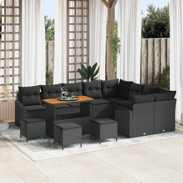 vidaXL Gartensofa-set mit Kissen 13 pcs Schwarz Poly Rattan 3364649