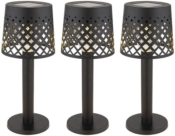 3x LED Solarleuchte, schwarz, Dekorstanzungen, Akku, H 21 cm