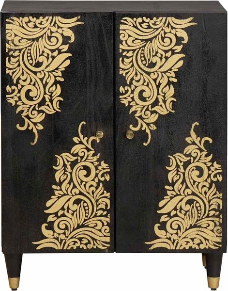 Sideboard, Kommode Schwarz 60 x 33 x 75 cm Massivholz Mango j2575p
