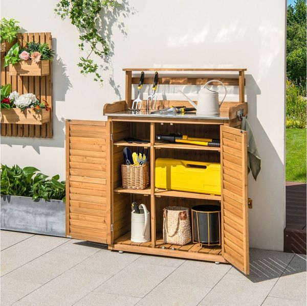 COSTWAY Pflanztisch, mit Unterschrank & abnehmbaren Regalen, 87 x 45 x 120cm