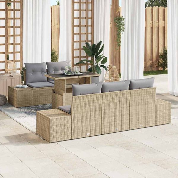 vidaXL Garten-Sofa-Set mit Kissen mit Kissen 6 pcs Beige und Hellgrau 3357833