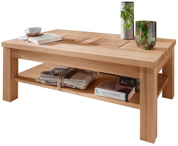 Lomadox Couchtisch WINNIPEG-69, Sofatisch 118x70 cm, Kernbuche massiv geölt, Hirnholz-Detail