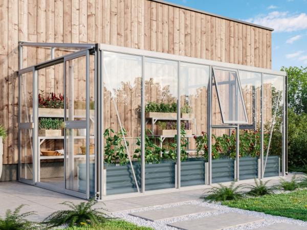 Vitavia Anlehn-Gewächshaus "Helena 10200", aluminium, 10,2 m²,3 mm ESG, 10 mm HKP