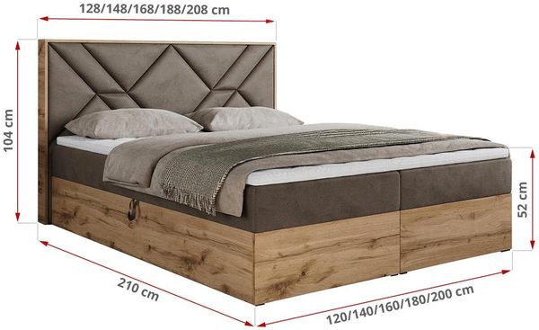 Boxspringbett mit Kopfteil und Topper, Polsterbett - GUNAR - 140 x 200 cm - Braun Velvet - H3 - Topper Visco Bild 5