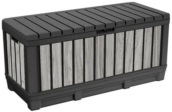 Keter Gartenbox Kentwood, 190 Liter, Holzoptik Stormgrey, Deckel bis 260 kg belastbar, abschließbar, wetterfest, UV-resistent, wartungsfrei