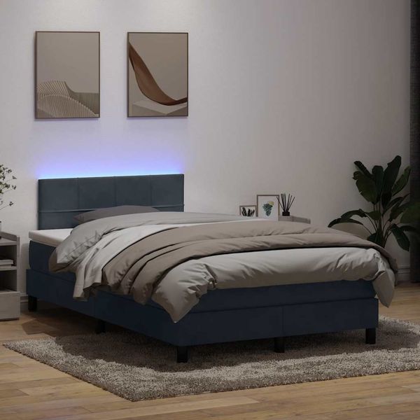 vidaXL Boxspringbett mit Matratze & LED Dunkelgrau 120x220 cm Samt 3316924