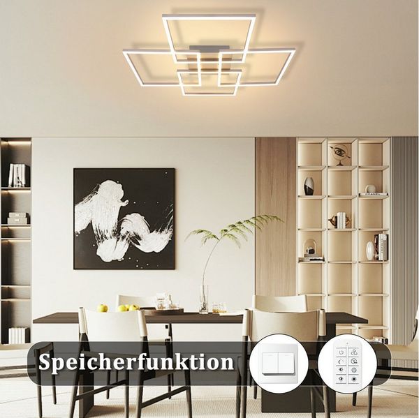 ZMH LED Deckenleuchte Wohnzimmer 72CM Schwarz/Silber Groß Rechteckig Dimmbar 48W Deckenlampe, Augenschutz, Einfache Installtion, LED fest integriert, 3000-6500K, mit Fernbedienung Modern Esszimmerlampe für Schlafzimmer Küche