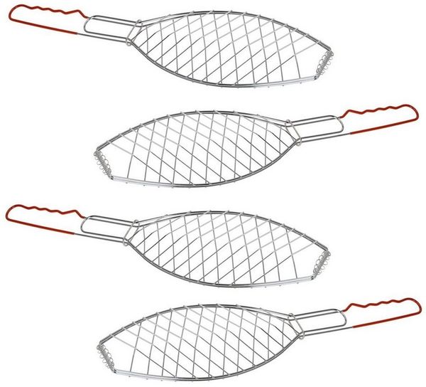 ToCi Grillwender 4 Stk. Fisch-Griller Fischbräter Fisch-Grillzange Fischzange Grillkorb