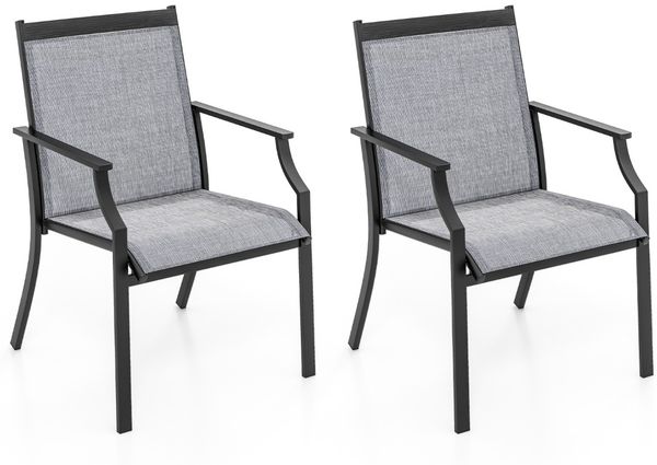 2er Set Gartenstühle mit Atmungsaktiver Sitzfläche & Metallrahmen bis 150 kg Belastbar Grau