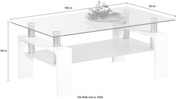 Stolkom 'Mango II' Couchtisch, Glastisch, Wohnzimmertisch, ca. 100 cm
