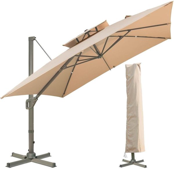 LKINBO Sonnenschirm Quadratisch 300x300cm mit Ständer Kurbel Neigbar Wasserdicht