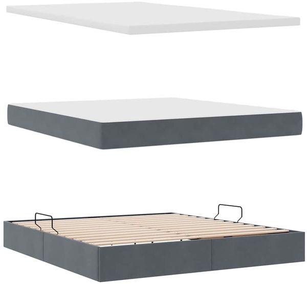 vidaXL Aufbewahrungsbett mit Matratze Dunkelgrau 180 x 200 cm Samt 3372166 Bild 8