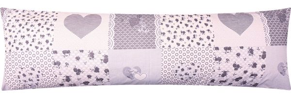 Heubergshop Seitenschläferkissenbezug, (1 Stück), 40x145cm Landhaus Blumen Geblümt Herz Baumwolle Bezug Grau (EW-422-1)