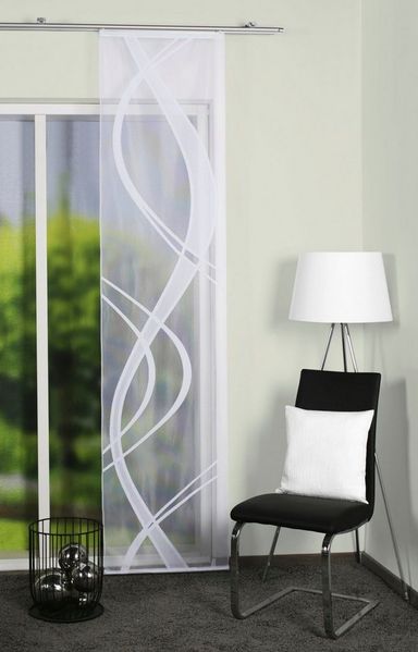 HOME WOHNIDEEN Schiebevorhang Jacquard Transparent "Tibaso" 245 x 57 cm 1x Schiebewand inkl. Paneelwagen und Beschwerungsstange Weiss