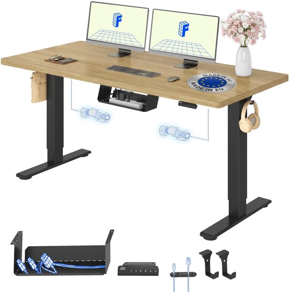 FLEXISPOT Höhenverstellbarer Schreibtisch mit 2 Motoren & 25MM EINTEILIGER Tischplatte 160x80 cm, Ergonomischer Bürotisch Elektrisch mit Kabelmanagement, Memory Funktion & Höhenanzeige
