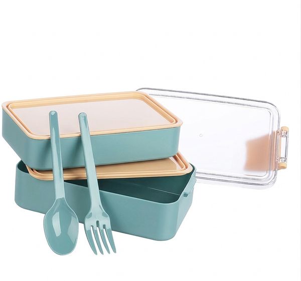 Lunchbox 4-teilig mit Fächern & Besteck - Brotdose für Schule & Büro Hellblau-Rosa