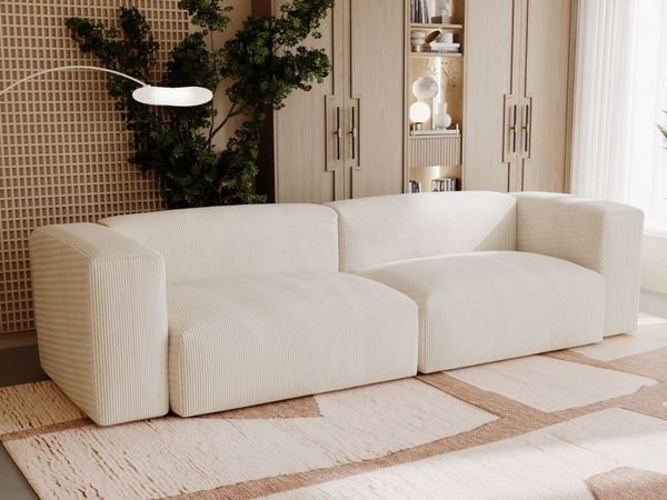 GRAINGOLD Sofa Landi, Couch mit Wellenfeder, mit Armlehnen, Cord-Stoff, Creme