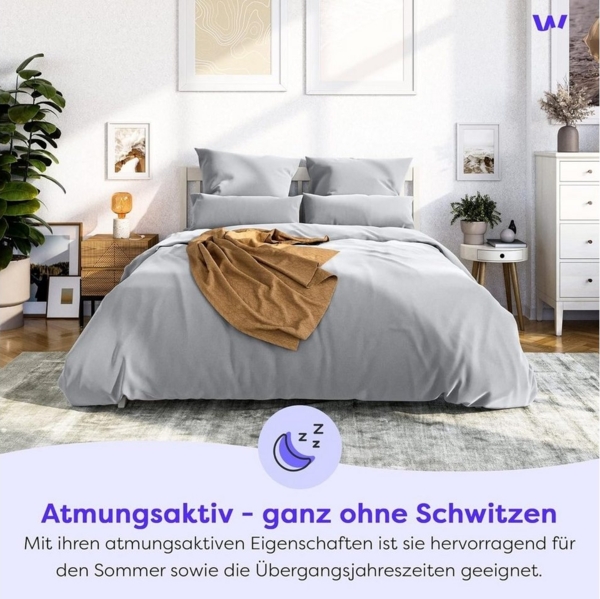 Wolkenfeld Bettwäsche Mako-Satin Baumwollsatin Sommerbettwäsche, 100% Baumwolle, 3 teilig, 135x200 cm, 155x220, 200x200 & Übergrößen I inkl. Kissenbezüge 80x80 Bild 2