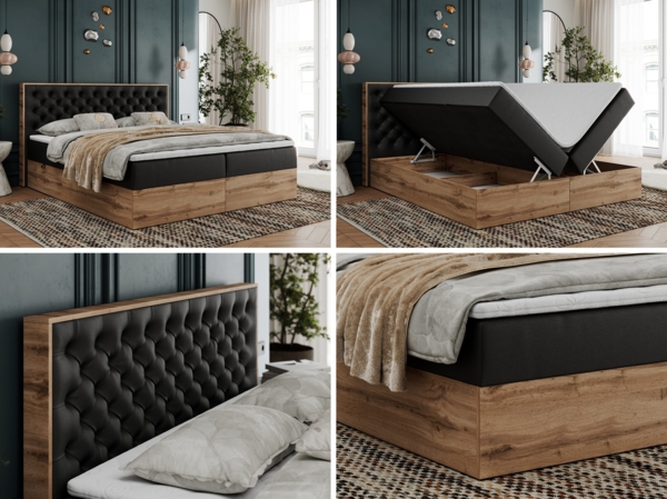 Boxspringbett mit Multipocket-Matratze und Zwei Bettkästen, Doppelbett mit Stauraum - ALBERO 3 - 140 x 200 cm - Schwarz Kunstleder - H3 Bild 2
