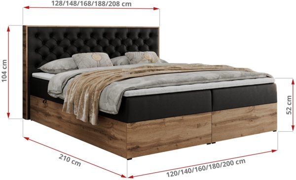 Boxspringbett mit Multipocket-Matratze und Zwei Bettkästen, Doppelbett mit Stauraum - ALBERO 3 - 140 x 200 cm - Schwarz Kunstleder - H3 Bild 6