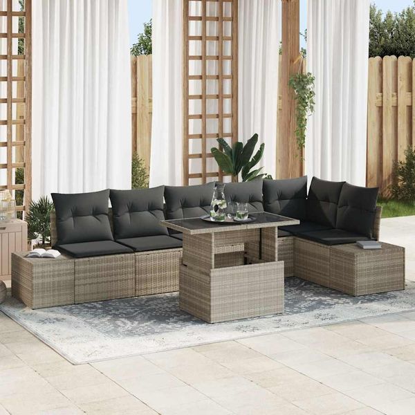 vidaXL Gartensofa-set mit Kissen 7 pcs Hellgrau Poly-Rattan 3349198