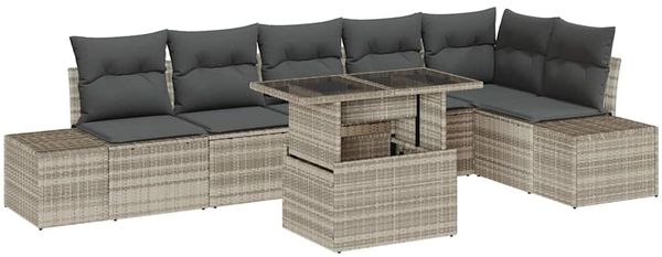 vidaXL Gartensofa-set mit Kissen 7 pcs Hellgrau Poly-Rattan 3349198 Bild 2