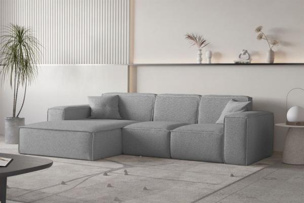 Ecksofa Designersofa CELES PREMIUM Stoff Ascot Bukla Grau Ottomane Links