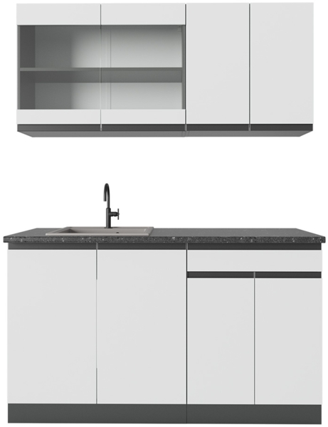 Singleküche R-Line Weiß/Anthrazit 140 cm J-Shape Vicco