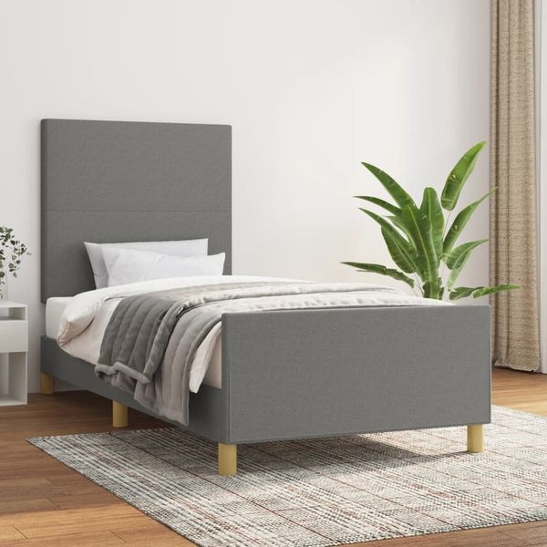 vidaXL Polsterbett mit hohem Kopfteil Stoff Dunkelgrau 90x190 cm