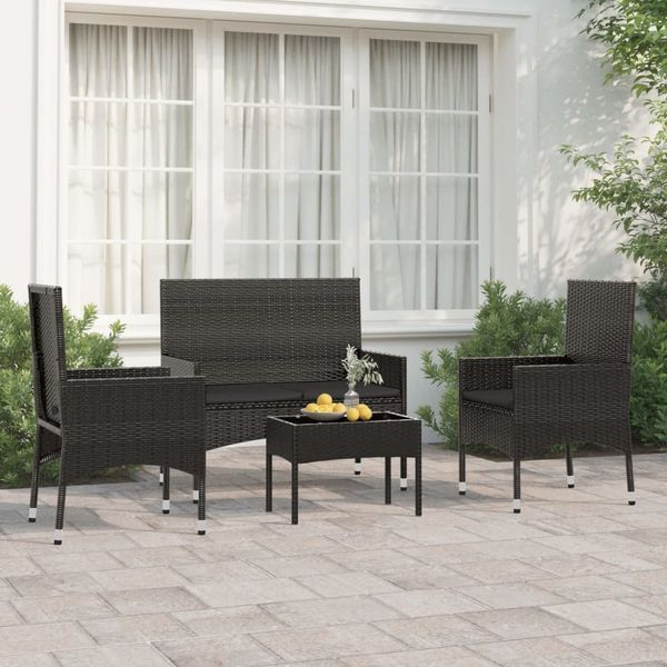 vidaXL 4-tlg. Garten-Lounge-Set mit Kissen Schwarz Poly Rattan 319498