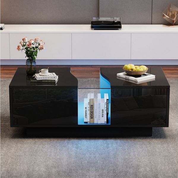 STILVORA Couchtisch mit 2 Schubladen,Wohnzimmertisch mit LED,Sofatisch mit Acrylplatte (Satztisch, Wohnzimmertisch, 1-St, 2 Schubladen), mit LED-Licht und Acrylplatte