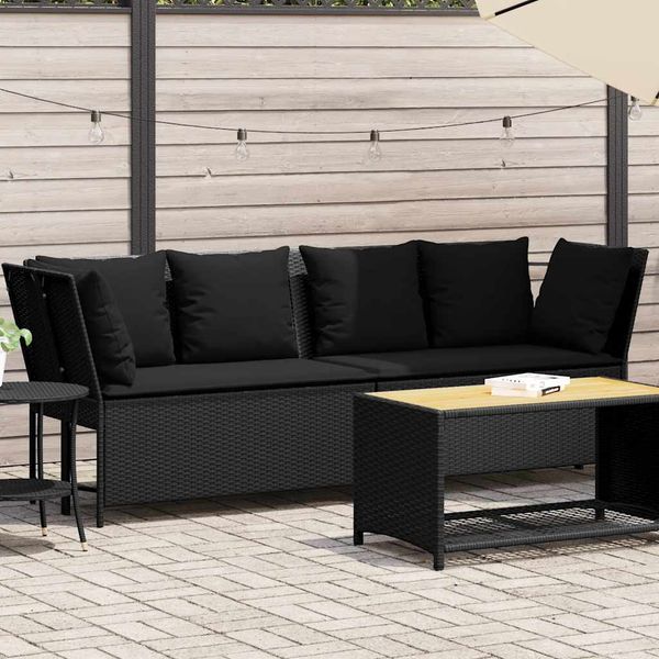 vidaXL Gartensofa mit Kissen Schwarz Poly Rattan 4104122