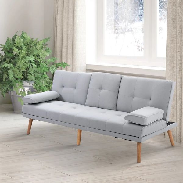 Schlafsofa 181x77x78 cm, Sitzfläche 181x48x42 cm, Polyester in Hellgrau, 3-fach verstellbar