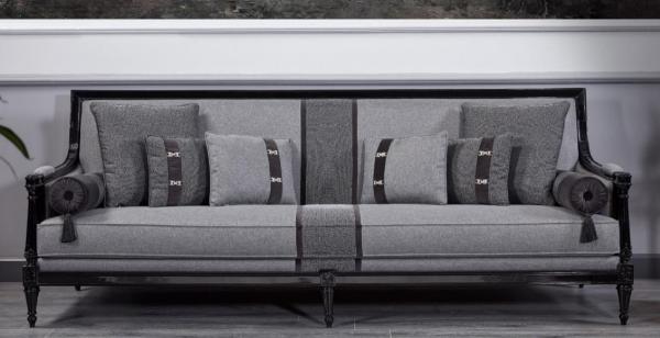 Casa Padrino Luxus Barock Sofa Grau / Schwarz - Prunkvolles Wohnzimmer Sofa - Barockstil Wohnzimmer Möbel - Luxus Möbel im Barockstil - Barock Einrichtung - Edel & Prunkvoll