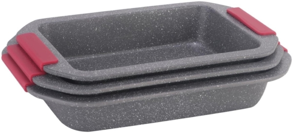 3-tlg. Back- und Auflaufform mit abnehmbaren Silikongriffen - anihaft & stapelbar