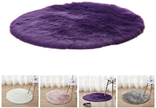 BTTO TEPP Teppich Fellteppich,Kunstfell,Weich, Hochflor Shaggy Teppiche,Runden, Rund, Durchmesser 45 cm, Wohnzimmer, Schlafzimmer, Esszimmer,Weich&Flauschig, Uni-Farben