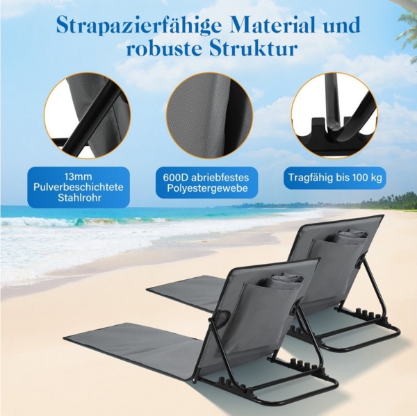 Clanmacy Gartenliege Strandmatte Verstellbarer mit Tragegurt Kopflehne 1-2x 145cm/158cm, 1 St. Bild 3