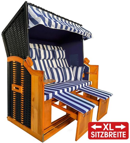 BRAST Strandkorb 3-Sitzer XL für 2-3 Personen, 155cm breit, 2 Designs, BxTxH: 155x78x160 cm, Volllieger, Ostsee, (verstellbare Rückenlehne), Tragkraft bis zu 500kg