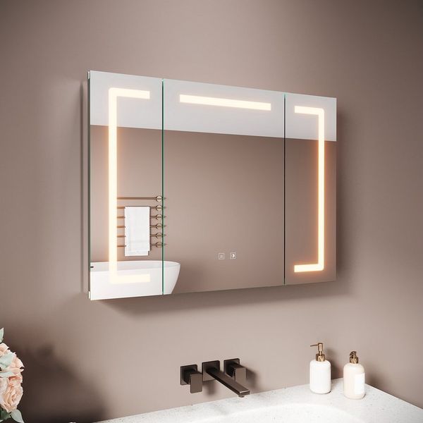 SONNI Spiegelschrank Spiegelschrank Badezimmerschrank 80×60cm Bestseller mit 3-farbiger dimmbarer Beleuchtung
