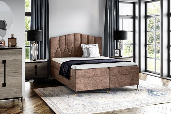 Boxspringbett Schlafzimmerbett SELIM 160x200cm in Stoff Touch Me Braun