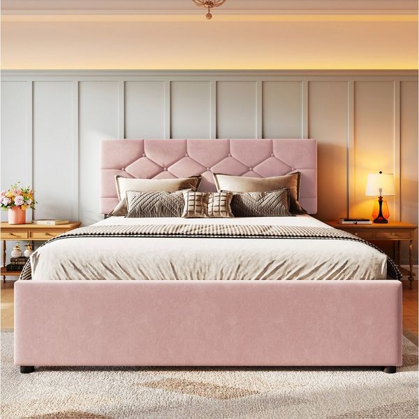 MODFU Polsterbett Samt Bett mit Rollbett (Jugendbett, Gästebett, mit Samtbezug und Lattenrost, 140x200cm), Inklusive Matratze