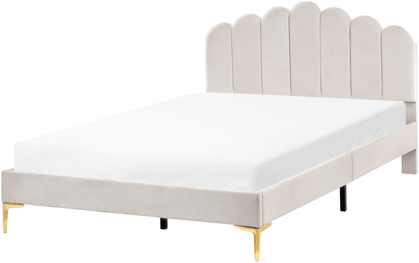 Bett mit Lattenrost Samtstoff SAUVIAN 140 x 200 cm Cremeweiß
