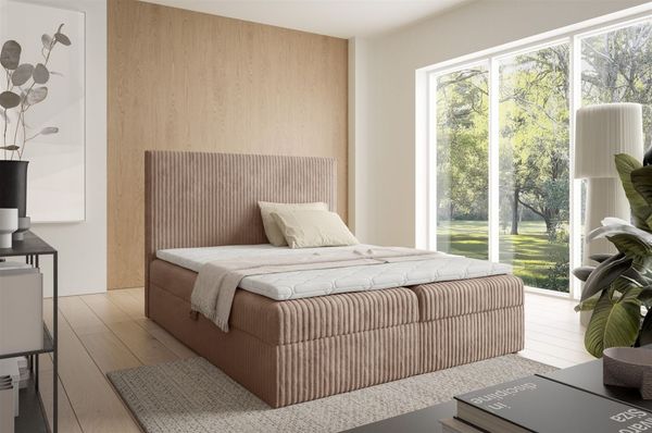 Boxspringbett Schlafzimmerbett ARNAU PREMIUM 120x200cm Stoff Tilia Beigebraun