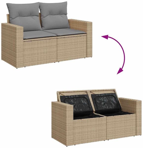 vidaXL 10-tlg. Garten-Sofagarnitur mit Kissen Beige Poly Rattan 3326380 Bild 9