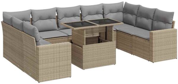 vidaXL 10-tlg. Garten-Sofagarnitur mit Kissen Beige Poly Rattan 3326380 Bild 2
