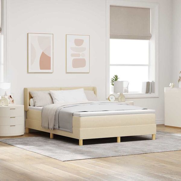 vidaXL Boxspringbett mit Matratze Creme 190 x 140 cm Stoff 3341291