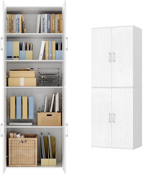 VASAGLE Mehrzweckschrank, mit 4 Türen, 5 Ablagen, Büroschrank, Aufbewahrungsschrank, Kleiderschrank, mit Griffen, Holzspanplatte, 60 x 40 x 180 cm, schneeweiß OFC091WE01